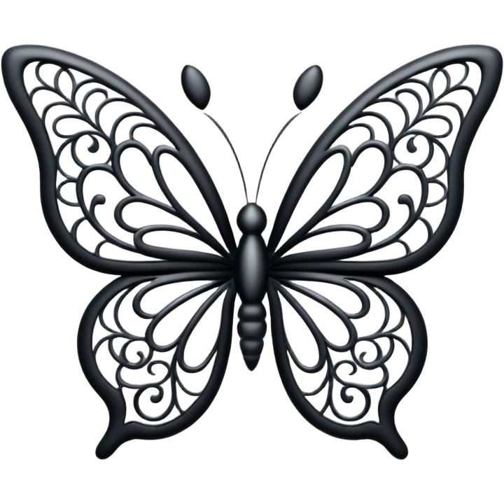 Black and silver filigree butterfly divider, 3D, extremely detailed design emoji