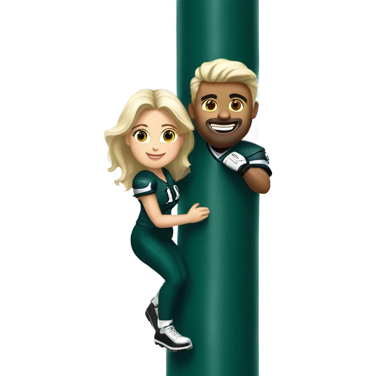 Brunette female and blonde male who are both eagles fan climbing up a pole emoji