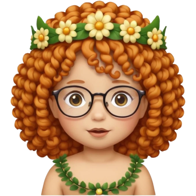 baby with big flower tiara ginger curly hair and glassess emoji