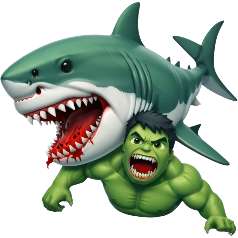 Hulk getting eaten by a shark, a great white shark emoji