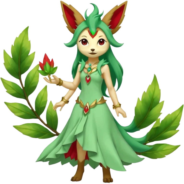 Vulpine-Amaura-Leafeon-Fakémon-Digimon-fusion (full body) emoji