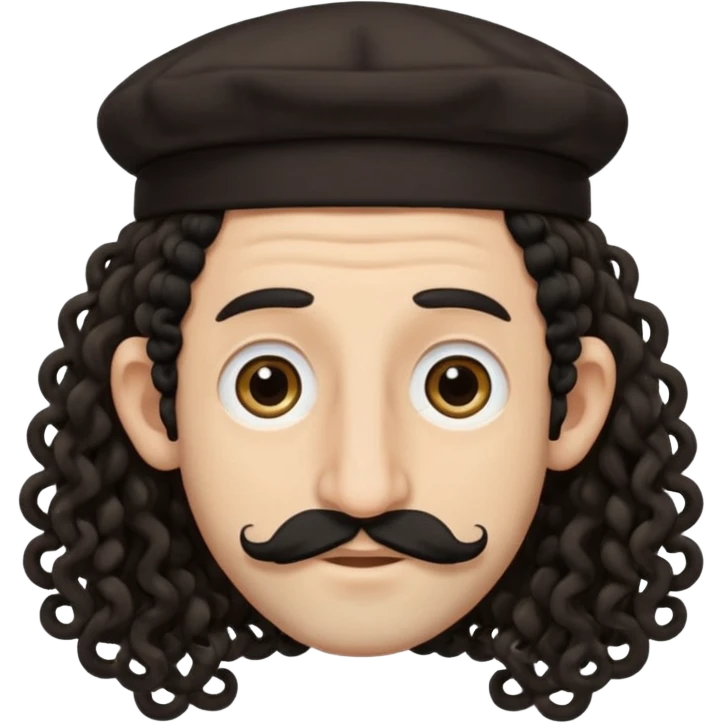 jewish jew man's face, wearing a tiny black kippah and 2 curly long hair strands near the ears, big nose, only face, no body, no mustache emoji