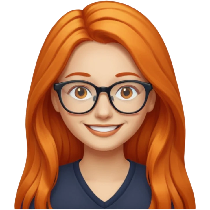 woman with long orange hair, hair down, wearing glasses emoji