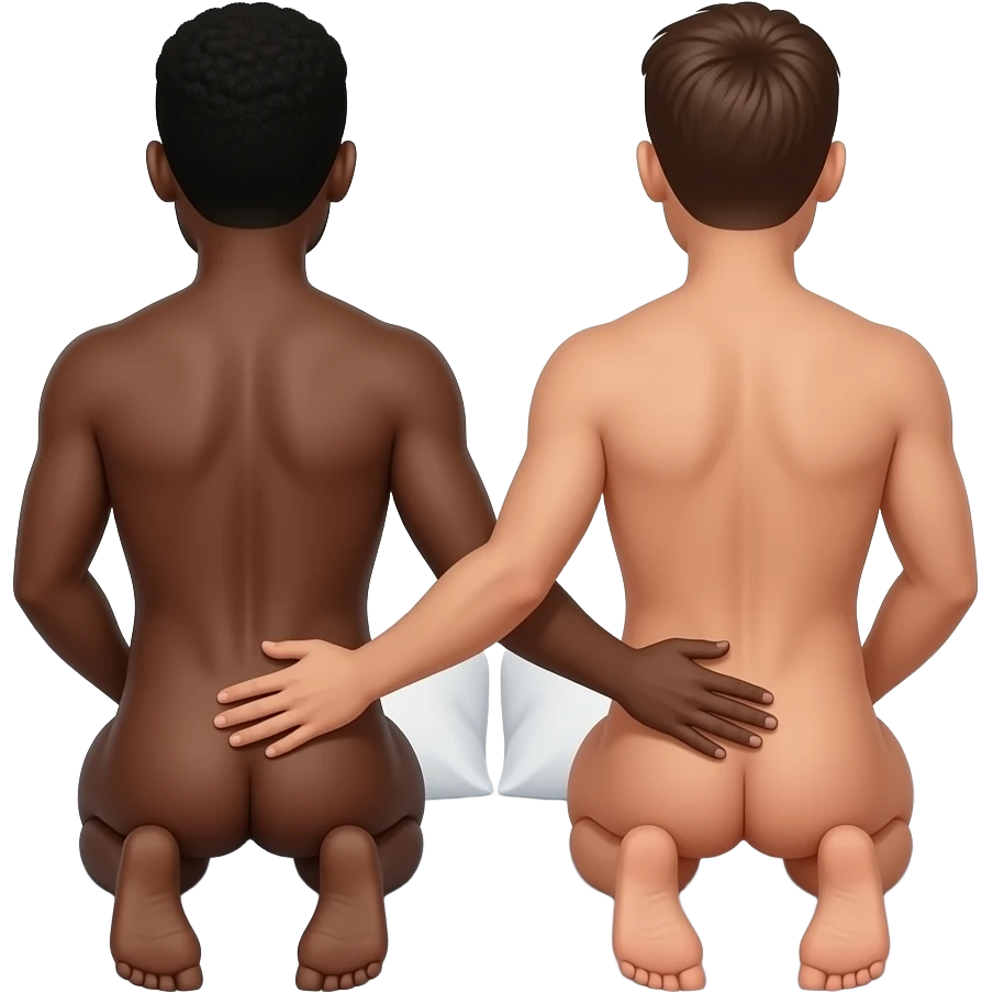 a  naked black man with a brown man touching each others butt on the bed emoji