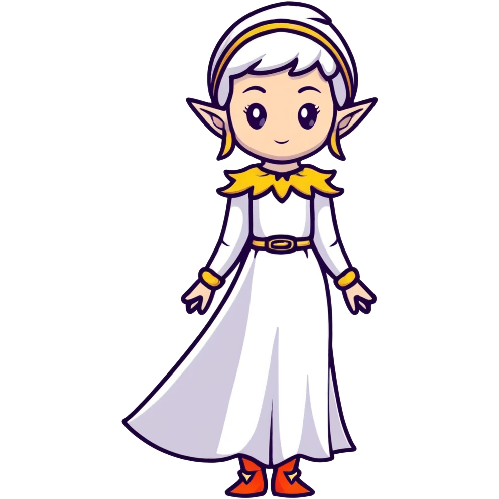 elegant female elf with feminine features, beautiful dress, graceful posture emoji