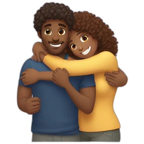 Fair girl hugging curly hair dusky guy and saying good morning  emoji