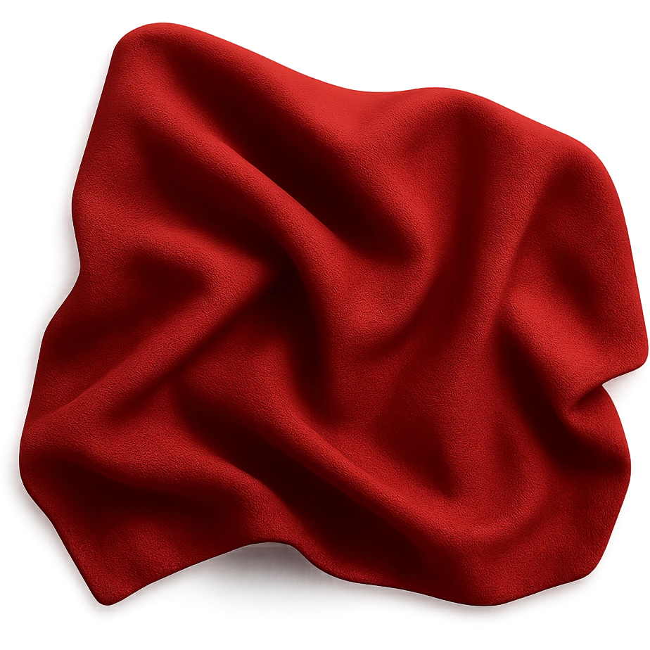 a piece of red fabric with realistic texture, visible folds, and soft shadows on a transparent background emoji