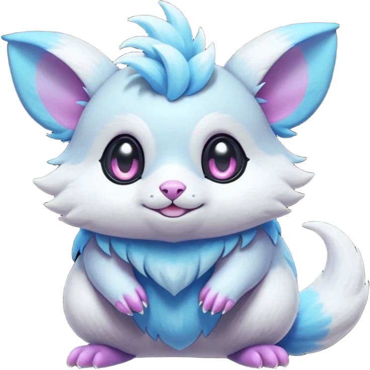  Shiny iridescent neon vibrant bioluminescent colorful pastel flourishing flurry fuzzy Absol-Minccino-Furret-Zangoose-Chinchilla-Stitch-fusion-animal-Fakémon-hybrid-creature  emoji