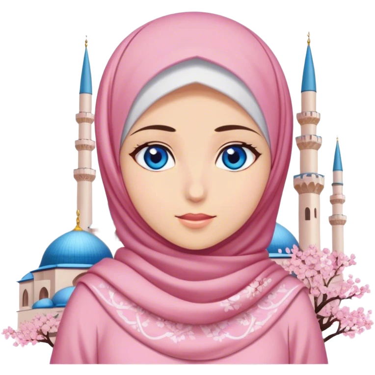 Turkish beautiful finish Konya girl blue eyes with hijab and cherry blossom dress on mosque emoji