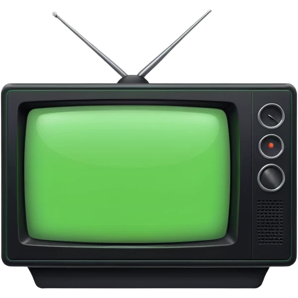 черный телевизор с зеленым экраном и пиксельным рисунком на экране emoji