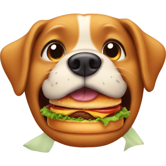 Dog with big mouth eating burger emoji