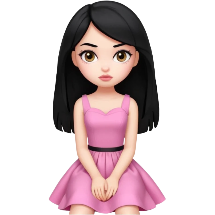a pretty bratz fair girl with black hair sitting bored emoji