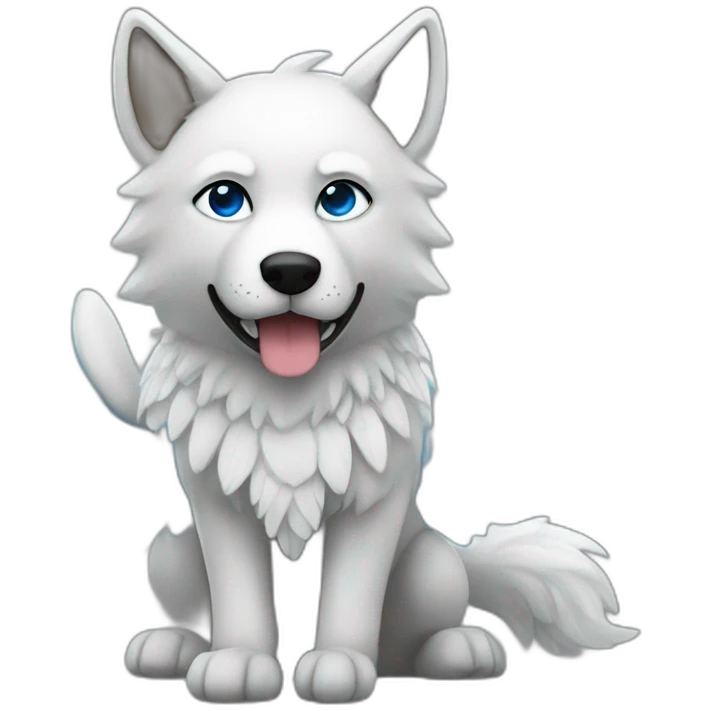 Whitelightbluewolfwithwings emoji