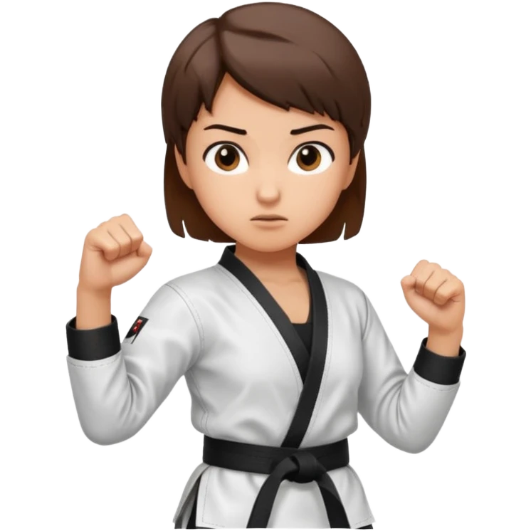 karate girl with black belt, brown short hair, action pose emoji