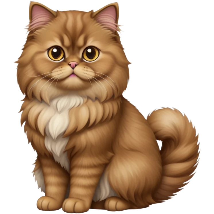 cinematic-[brown persian cat]-realistic-full-body-sitting-emoji,-tail-curled-playfully-around-its-paws,-head-tilted-dramatically,-fluffy-[brown]-fur,-simplified-yet-realistic-focused-features,-highly-detailed,-glowing-with-an-almost-sarcastic-glow emoji
