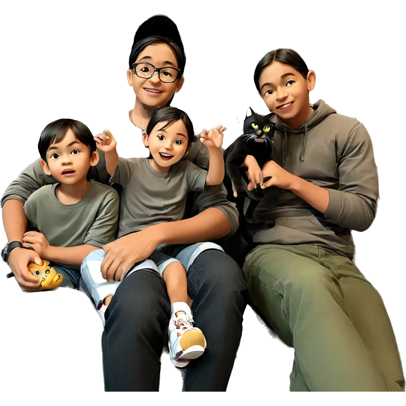 family time with kids and cat emoji