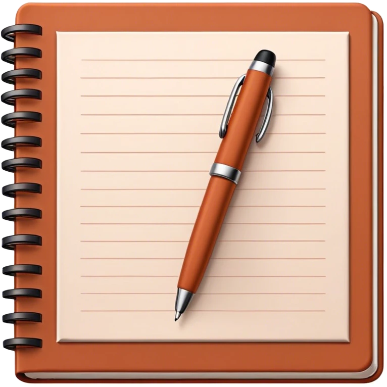 Open copybook and pen in dark terracotta color  emoji