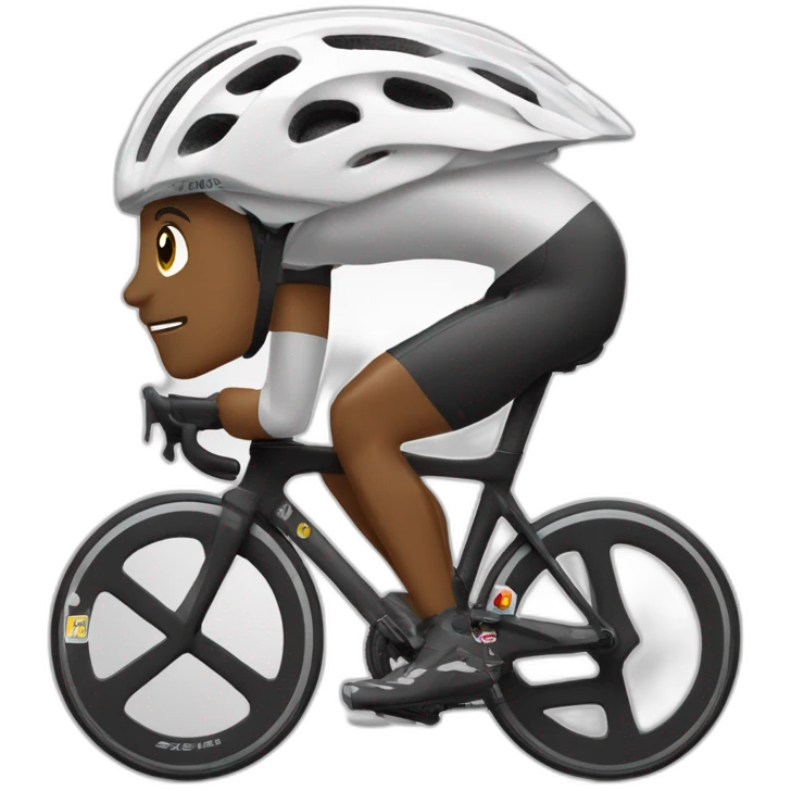 Ciclista-flaco-alto-barba negra- zapatillas de ruta blancas- casco blanco-licras negras-maillot blanco emoji