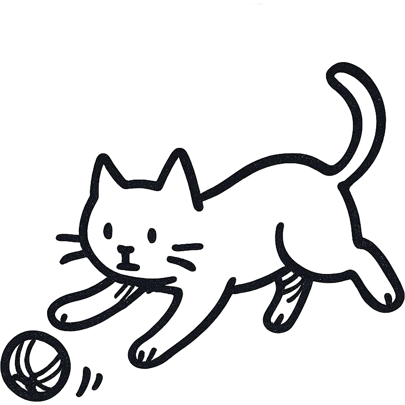 A cat chasing a ball that looks like the uploaded image emoji