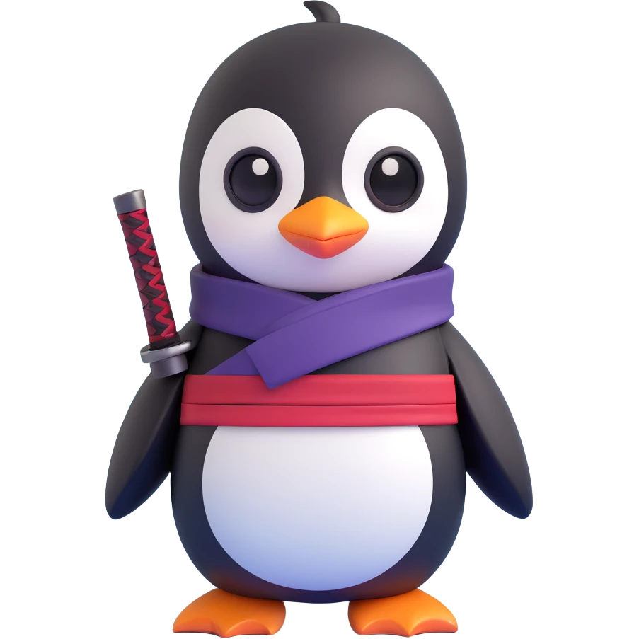 cute penguin dressed as a ninja, no background, minimum 1024x1024 emoji