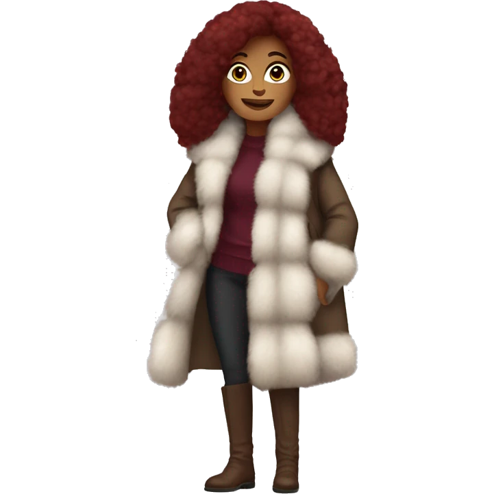 Burgundy haired Woman wearing big full length fur coat emoji
