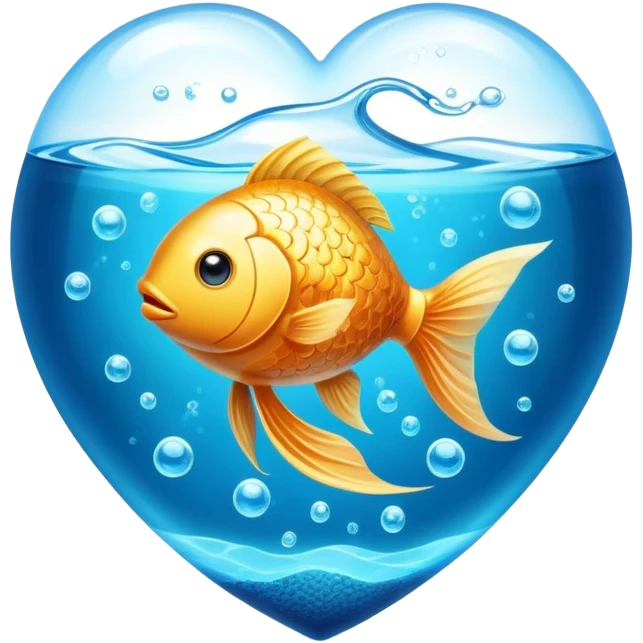 Golden fish in blue water transforming into an omega-3 capsule, with ethereal energy connecting to a heart and brain, showing the origin of omega-3 from fish emoji