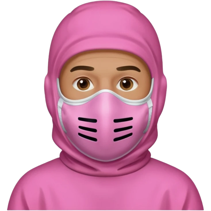 man in pink protection clothes with full-faced pink mask covered whole face emoji