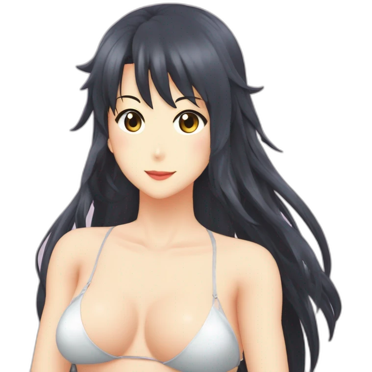 misato katsuragi nue, full-body, long-hair, bikini emoji