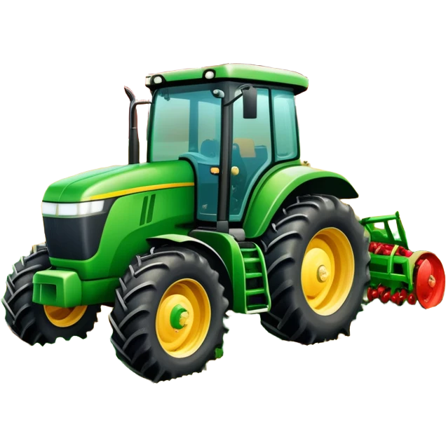 An icon featuring a large farming tractor in the middle of a lush field, with crops ready for harvest. The design includes farming tools, a barn in the distance, and a vibrant landscape, symbolizing the immersive world of agricultural simulation. Transparent background. emoji