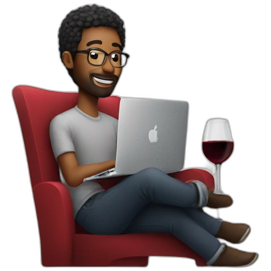 designer working on macbook pro drinking a glass of red wine emoji