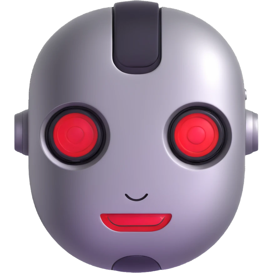 polished minimalistic perfectly round steel robot face with a red line instead of eyes, simple clean design emoji