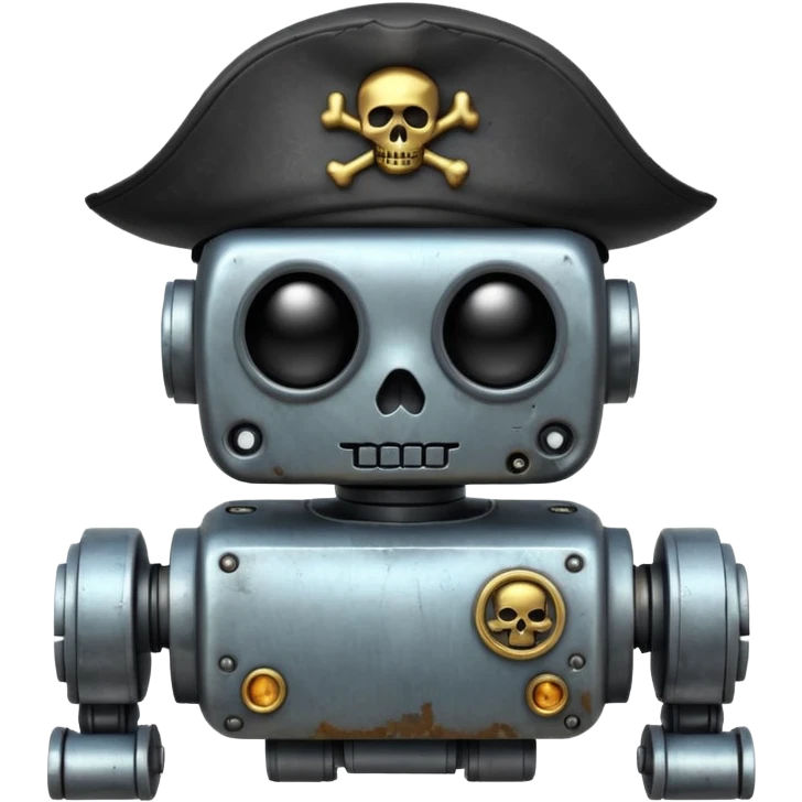 Make a one eye pirate robot with a x skull in its hat emoji