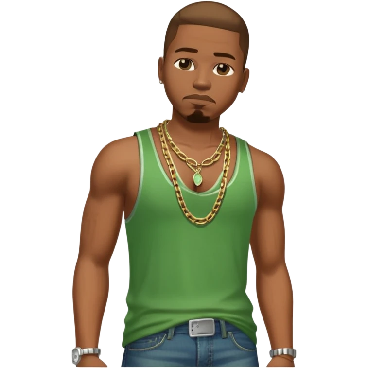 CJ from GTA San Andreas with his green tank top, jeans and chain necklace emoji