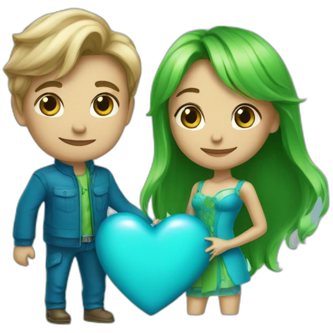 Blue and green heart "Donatella & Ludovique" emoji