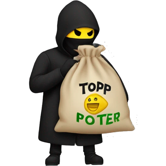 Thief stealing money bag with the word “Toptier” embroidered on it emoji