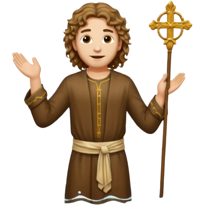 young man with wavy hair, saintly attire, standing in water, John the Baptist, emoji style emoji