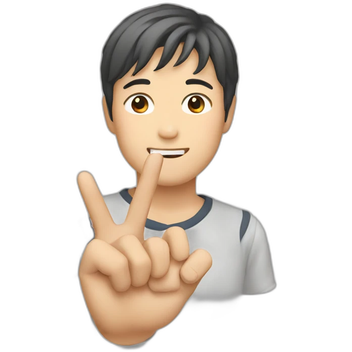 Japanese guy making two with fingers emoji