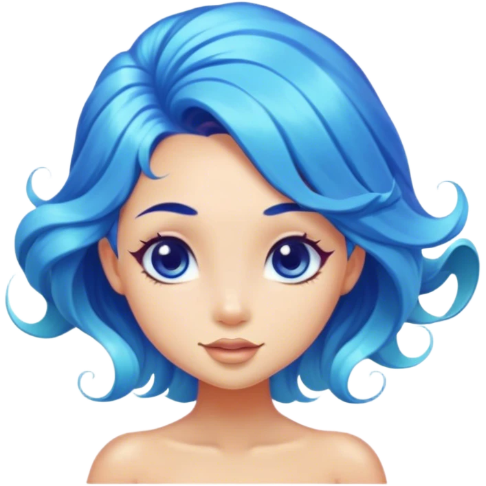Cinematic Realistic Blue Hair Mermaid Portrait, head tilted playfully and inquisitively, showcasing a delicate, tropical form with finely detailed, flowing blue hair contrasting beautifully against her sun-kissed tanned skin. Her bright, curious eyes sparkle like sea gems under warm filtered light, rendered with lifelike clarity and soft underwater illumination—capturing the essence of a spirited mermaid poised to dance playfully amidst coral reefs. emoji