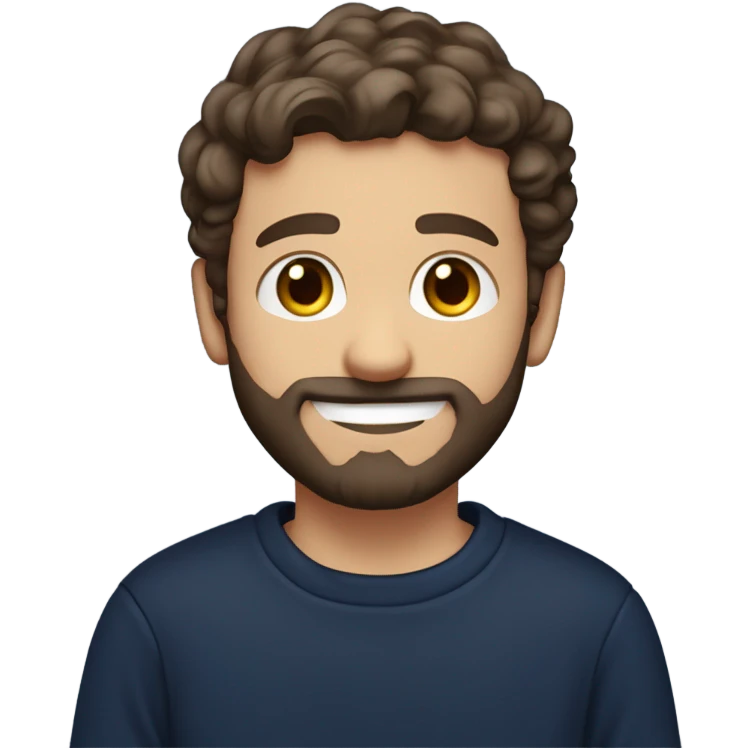 White boy with dark brown medium length wavy hair and a beard and mustache and the prettiest hazel eyes in a navy sweatshirt gently smiling arms crossed emoji