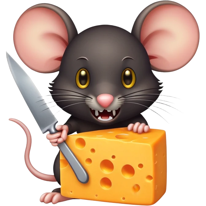Evil mouse with big blade stabs block of cheese emoji