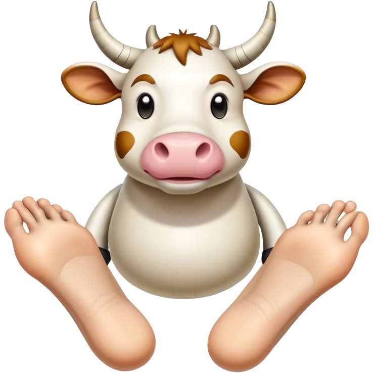 A cow-headed Saturn planet hybrid standing on huge human feet with toes, with Saturn's rings tilted around the middle of the body emoji