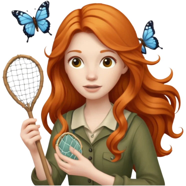 ginger lon haired woman butterfly catcher emoji