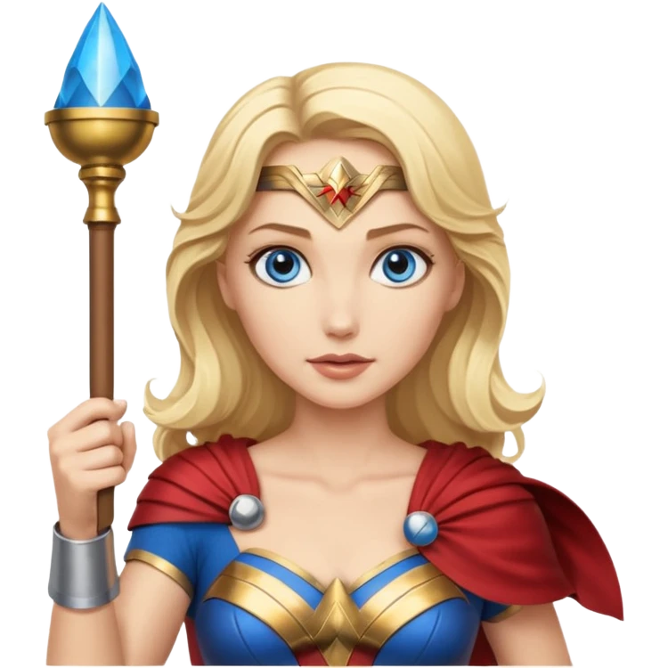 Blonde blue eyes Wonder Woman holding bell and baton  emoji