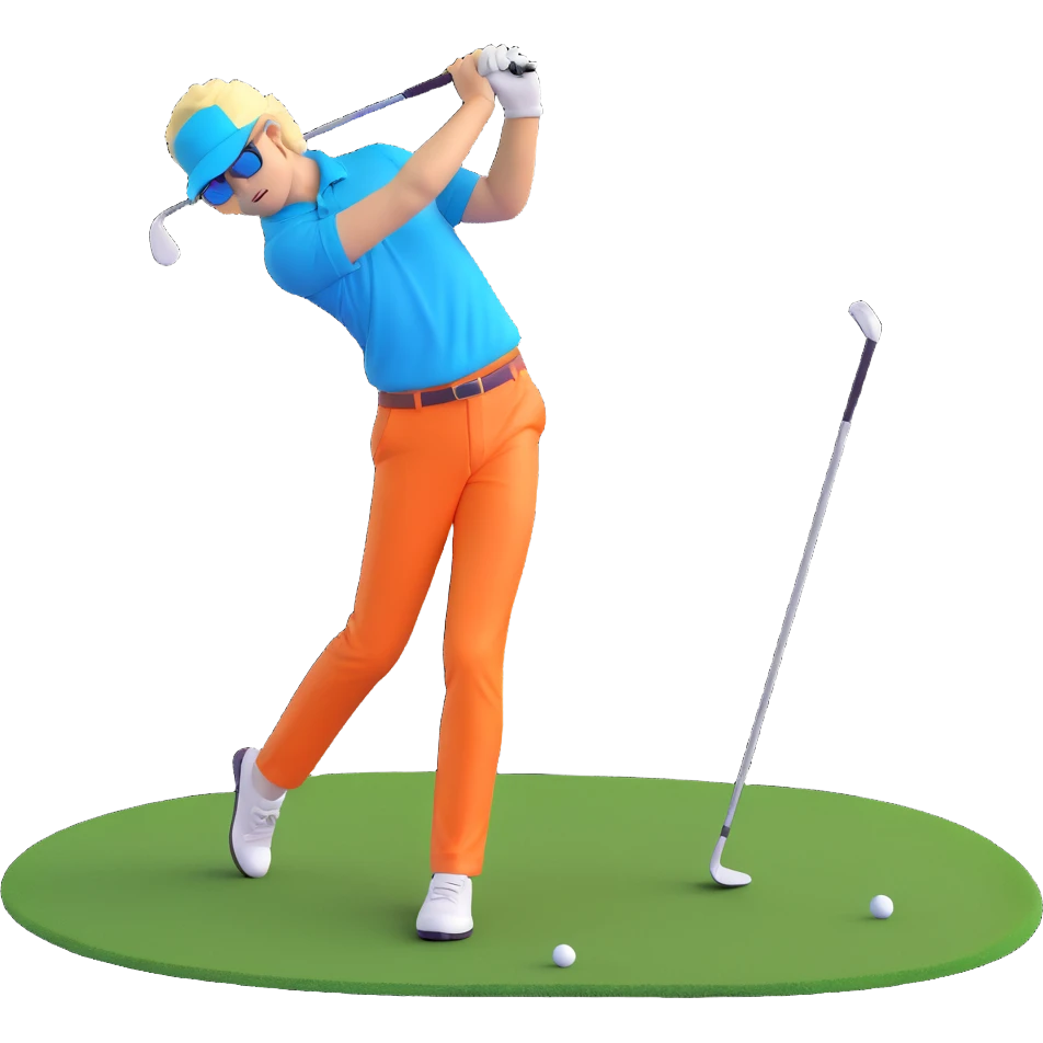 golfer with mullet hairstyle, sunglasses, vibrant pants, swinging a golf club emoji