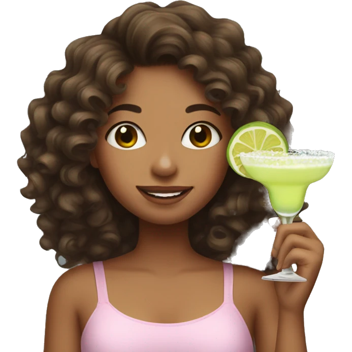 Girl with brown curly hair holding a margarita  emoji