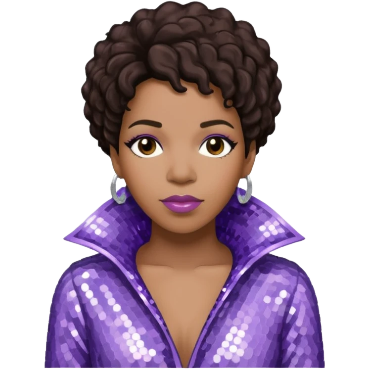 Macy Gray from Mary Mary with dark brown hair, pale lavender sequin outfit emoji