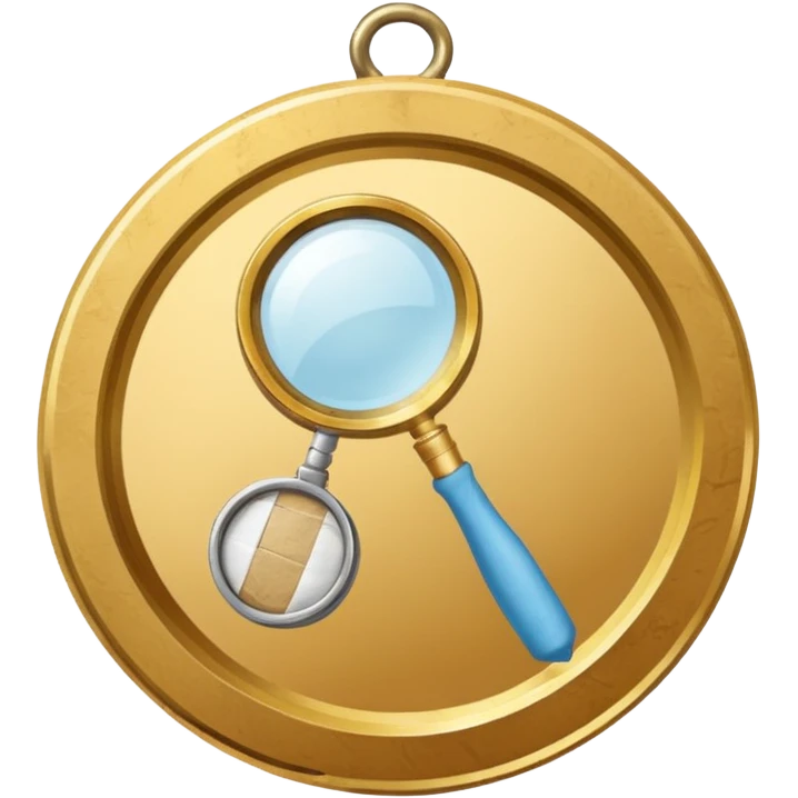 gold medal with bandage and a magnifier engraved on the center emoji