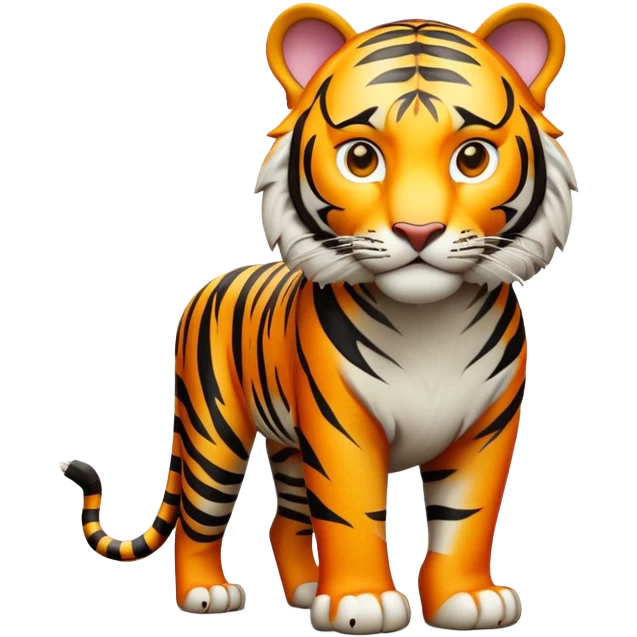cinematic- noble-tiger-realistic-full-body-standing-emoji,-massive-striped-frame-exuding-power-and-grace,-bold-orange-fur-with-thick-black-stripes,-head-tilted-dramatically,-piercing-yellow-eyes-focused-intensely,-simplified-yet-realistic-focused-features,-highly-detailed,-glowing-with-an-almost-sarcastic-glow expressive eyes emoji