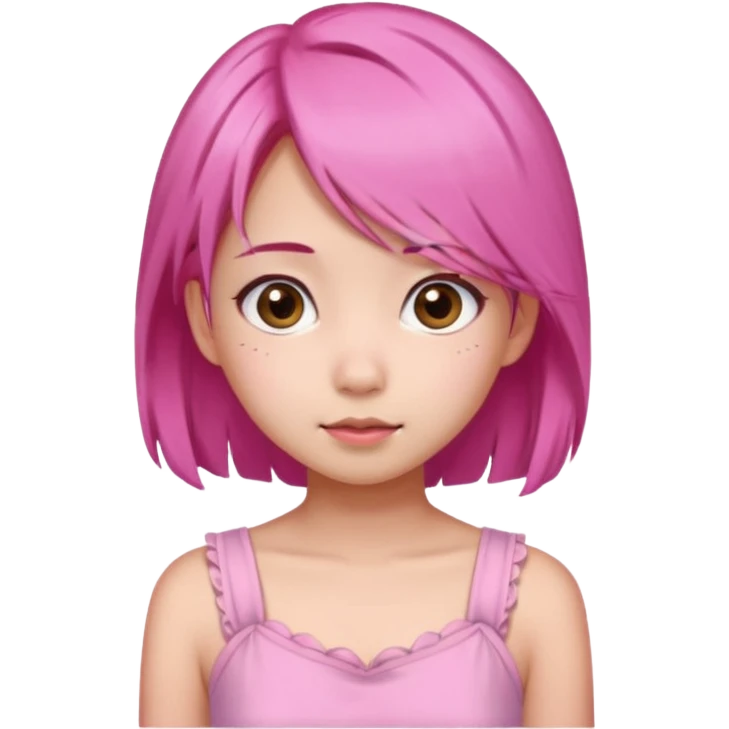 An Asian girl with  pink hair, big eyes,sweet
 emoji