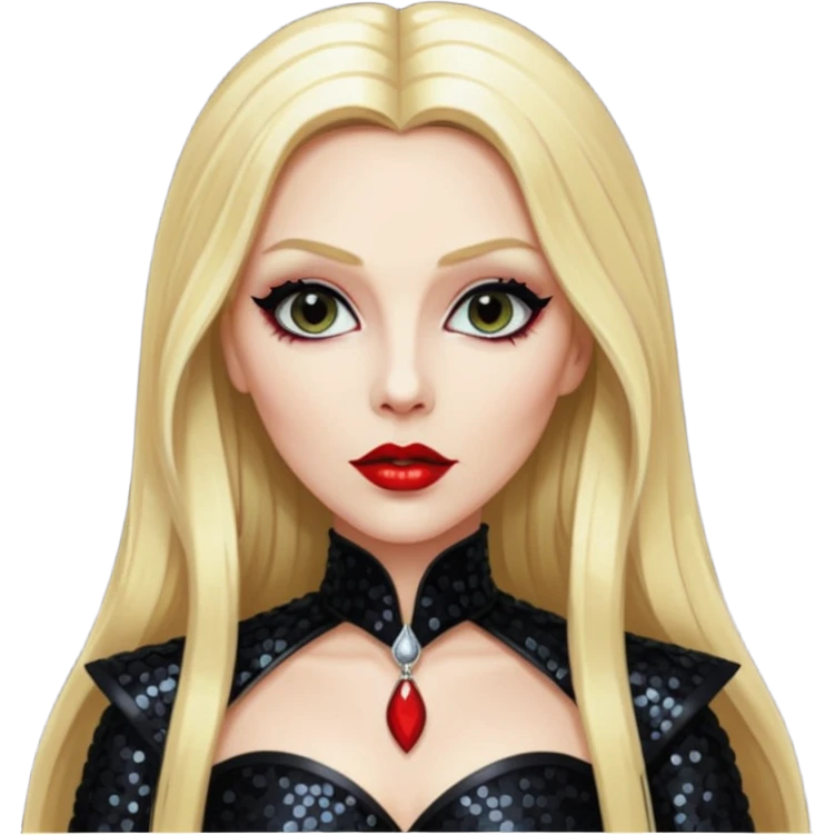 Countess Dracula with long blonde hair, black sequin outfit  emoji